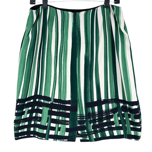 Lafayette 148 New York Green Stripe Viscose Blend Skirt Size 8 Career‎ - Picture 2 of 7